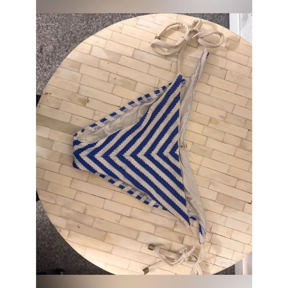Vitamin A Bikini Bottom Womens Medium Blue White Striped Tie Side Cheeky Swim